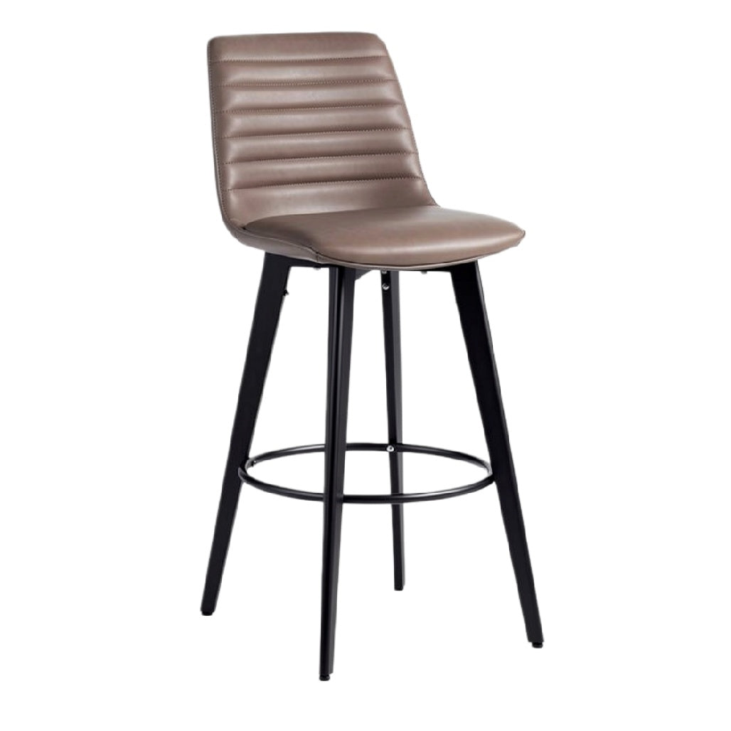 Eenvoudige barstoel met leren zitting en metalen frame