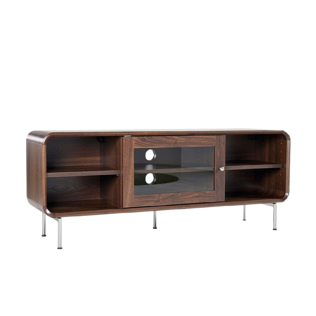 Moderne houten tv-meubel met glazen deur en open planken
